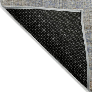 HomeRoots 5' Abstract Taupe and Denim Blue Washable Area Rug for Indoor and Outdoor Spaces – Durable Style 8' Round 625243