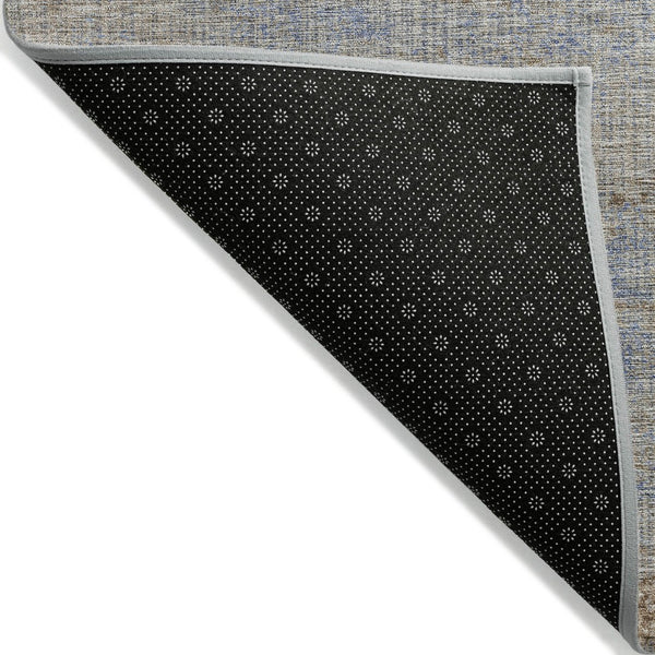 HomeRoots 5' Abstract Taupe and Denim Blue Washable Area Rug for Indoor and Outdoor Spaces – Durable Style 8' Round 625243
