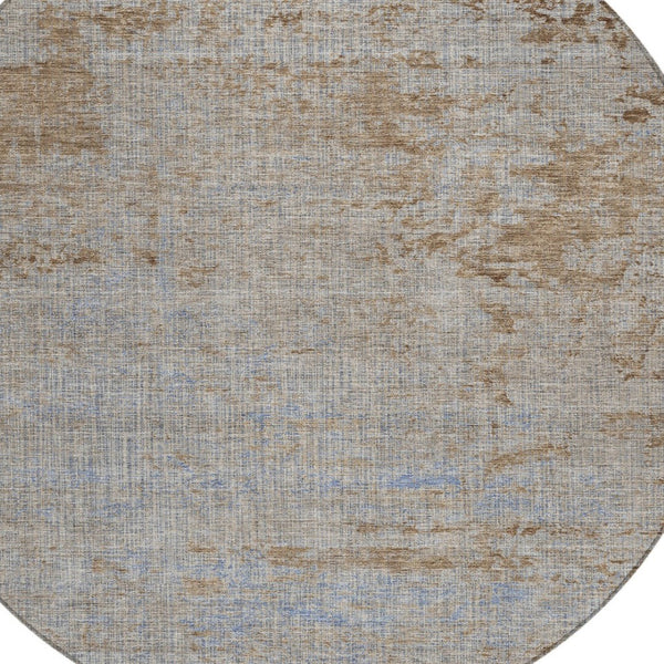 HomeRoots 5' Abstract Taupe and Denim Blue Washable Area Rug for Indoor and Outdoor Spaces – Durable Style 8' Round 625243