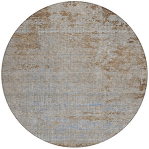 HomeRoots 5' Abstract Taupe and Denim Blue Washable Area Rug for Indoor and Outdoor Spaces – Durable Style 8' Round 625243