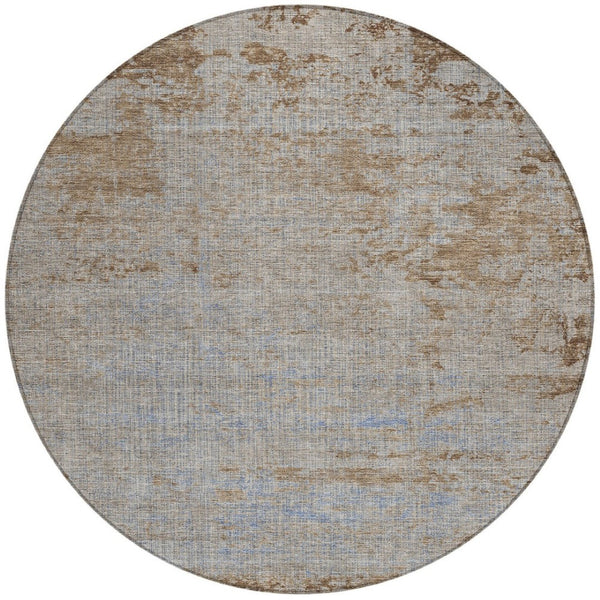 HomeRoots 5' Abstract Taupe and Denim Blue Washable Area Rug for Indoor and Outdoor Spaces – Durable Style 8' Round 625243