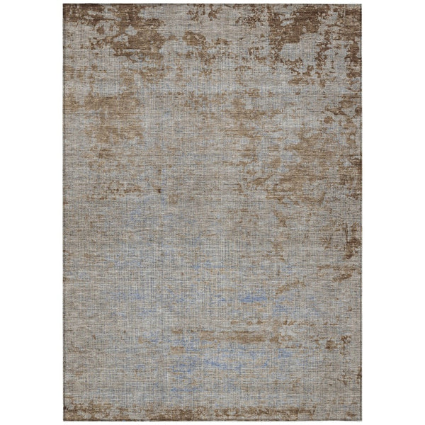 HomeRoots 5' Abstract Taupe and Denim Blue Washable Area Rug for Indoor and Outdoor Spaces – Durable Style 8' X 10' 625244