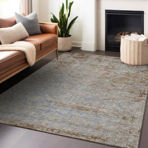 HomeRoots 5' Abstract Taupe and Denim Blue Washable Area Rug for Indoor and Outdoor Spaces – Durable Style 8' X 10' 625244