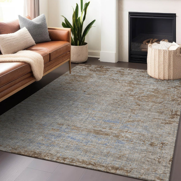 HomeRoots 5' Abstract Taupe and Denim Blue Washable Area Rug for Indoor and Outdoor Spaces – Durable Style 8' X 10' 625244