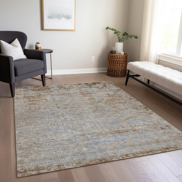HomeRoots 5' Abstract Taupe and Denim Blue Washable Area Rug for Indoor and Outdoor Spaces – Durable Style 8' X 10' 625244