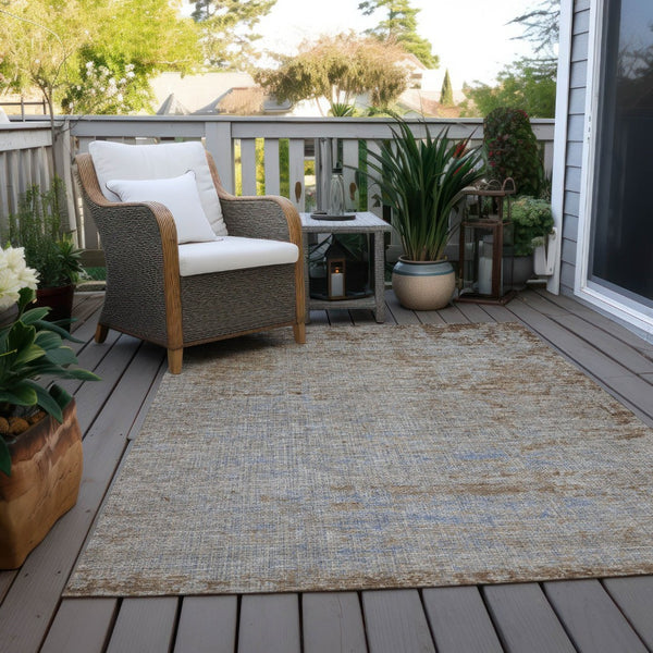 HomeRoots 5' Abstract Taupe and Denim Blue Washable Area Rug for Indoor and Outdoor Spaces – Durable Style 9' X 12' 625245