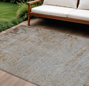 HomeRoots 5' Abstract Taupe and Denim Blue Washable Area Rug for Indoor and Outdoor Spaces – Durable Style 10' X 14' 625246