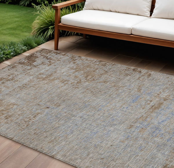 HomeRoots 5' Abstract Taupe and Denim Blue Washable Area Rug for Indoor and Outdoor Spaces – Durable Style 10' X 14' 625246