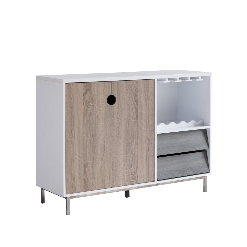 HomeRoots 47" White Multifunctional Sideboard - Sleek Two-Door Cabinet with Drawers & Wine Rack for Storage 625251