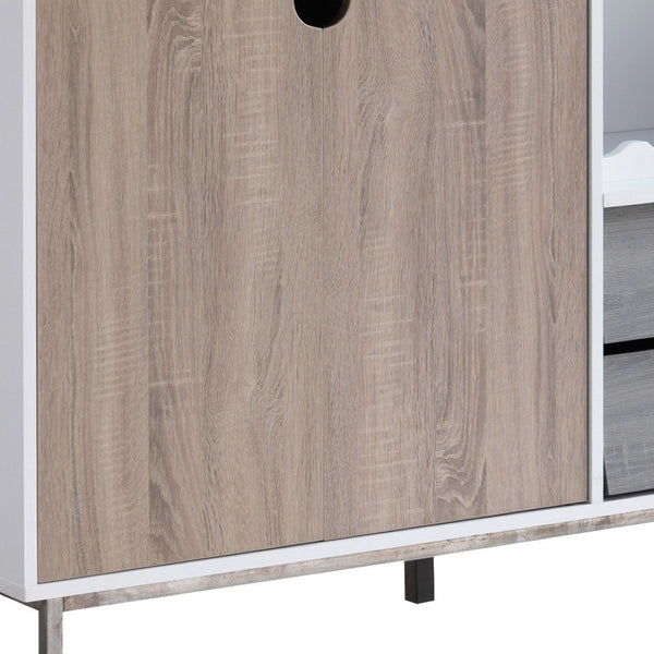 HomeRoots 47" White Multifunctional Sideboard - Sleek Two-Door Cabinet with Drawers & Wine Rack for Storage 625251