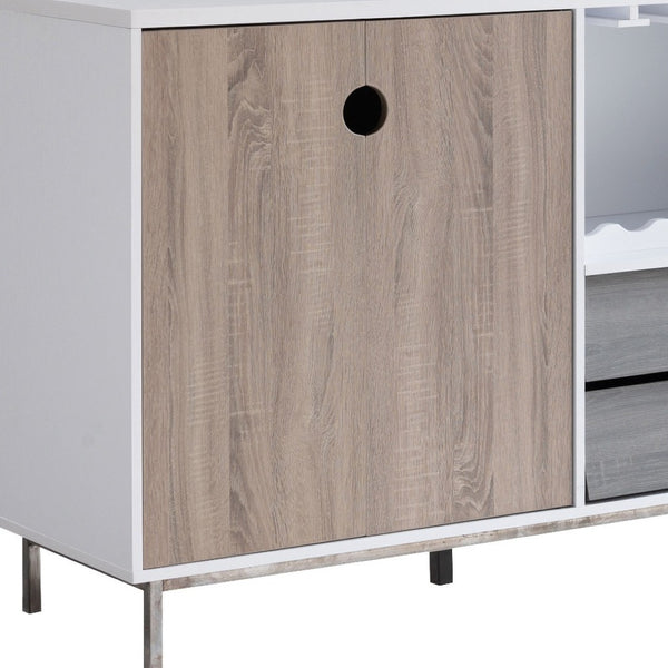 HomeRoots 47" White Multifunctional Sideboard - Sleek Two-Door Cabinet with Drawers & Wine Rack for Storage 625251