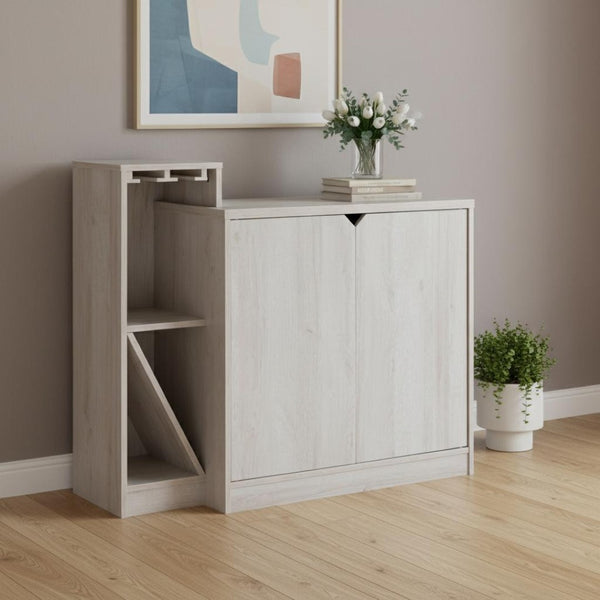 HomeRoots 41" Cream Sideboard with Elegant Storage, Wine Racks & Contemporary Design for Modern Spaces 625252
