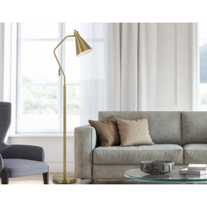 HomeRoots 63" Antiqued Brass Floor Lamp - Elegant Cone Shade, Dimmable Task Lighting for Living Room & Study 625257