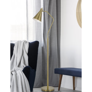 HomeRoots 63" Antiqued Brass Floor Lamp - Elegant Cone Shade, Dimmable Task Lighting for Living Room & Study 625257