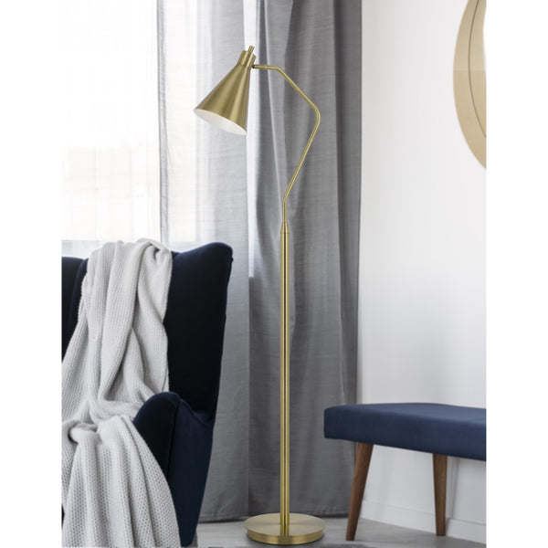 HomeRoots 63" Antiqued Brass Floor Lamp - Elegant Cone Shade, Dimmable Task Lighting for Living Room & Study 625257