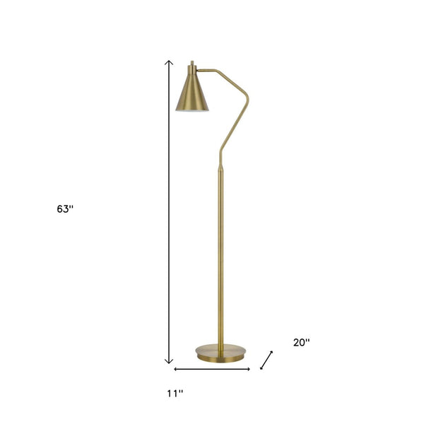 HomeRoots 63" Antiqued Brass Floor Lamp - Elegant Cone Shade, Dimmable Task Lighting for Living Room & Study 625257