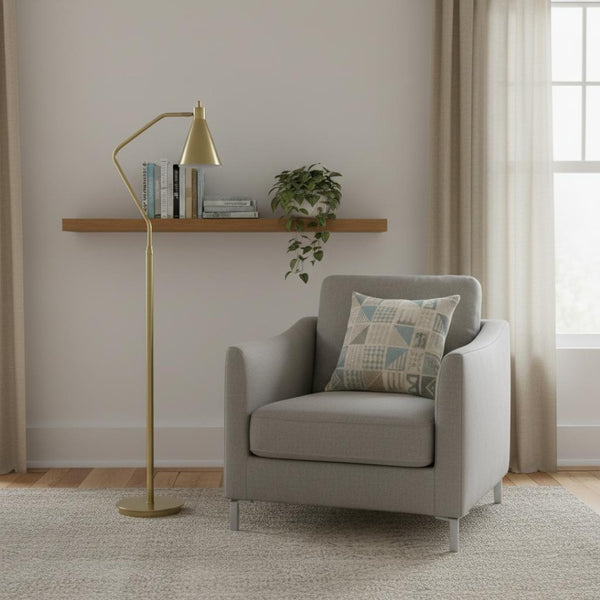 HomeRoots 63" Antiqued Brass Floor Lamp - Elegant Cone Shade, Dimmable Task Lighting for Living Room & Study 625257