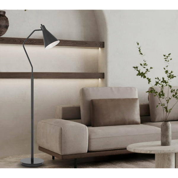 HomeRoots 63" Gray Metal Floor Lamp - Sleek Cone Shade for Focused Lighting in Modern Reading Spaces 625258