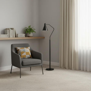HomeRoots 63" Gray Metal Floor Lamp - Sleek Cone Shade for Focused Lighting in Modern Reading Spaces 625258