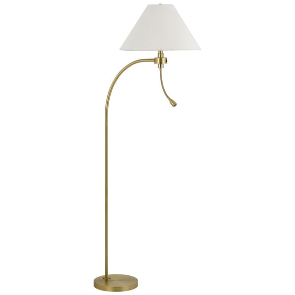 HomeRoots 68" Antiqued Brass Reading Floor Lamp - Elegant Off-White Shade, 3-Way Switch, Perfect for Any Decor 625259