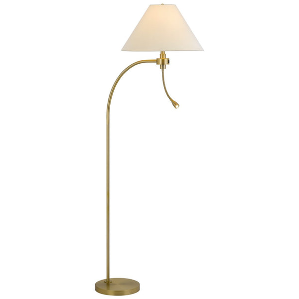 HomeRoots 68" Antiqued Brass Reading Floor Lamp - Elegant Off-White Shade, 3-Way Switch, Perfect for Any Decor 625259