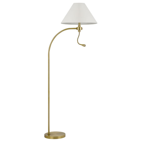 HomeRoots 68" Antiqued Brass Reading Floor Lamp - Elegant Off-White Shade, 3-Way Switch, Perfect for Any Decor 625259