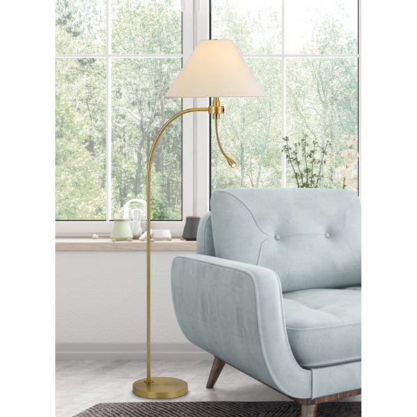 HomeRoots 68" Antiqued Brass Reading Floor Lamp - Elegant Off-White Shade, 3-Way Switch, Perfect for Any Decor 625259