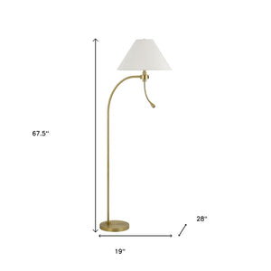 HomeRoots 68" Antiqued Brass Reading Floor Lamp - Elegant Off-White Shade, 3-Way Switch, Perfect for Any Decor 625259