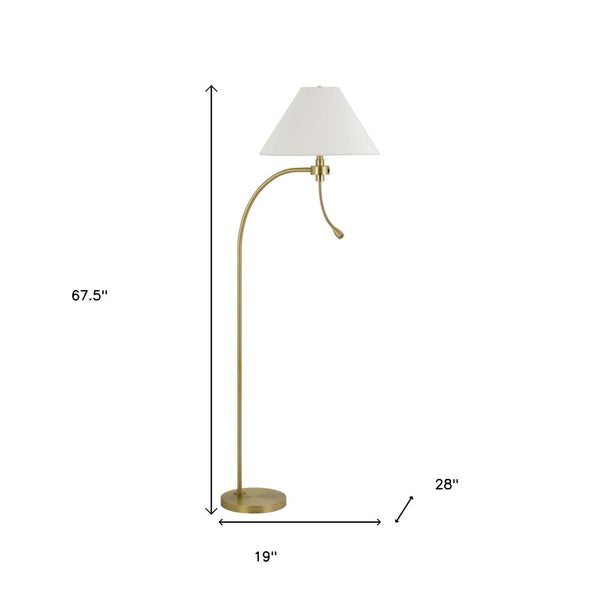 HomeRoots 68" Antiqued Brass Reading Floor Lamp - Elegant Off-White Shade, 3-Way Switch, Perfect for Any Decor 625259