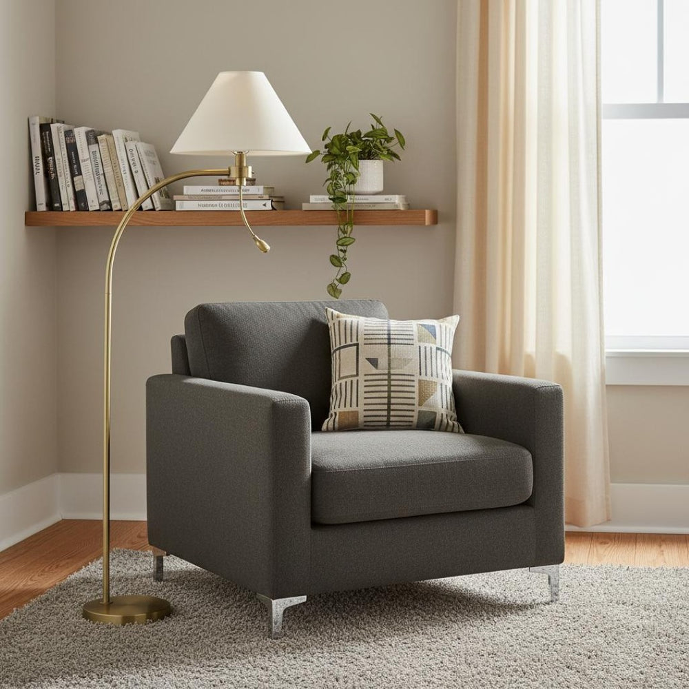 HomeRoots 68" Antiqued Brass Reading Floor Lamp - Elegant Off-White Shade, 3-Way Switch, Perfect for Any Decor 625259