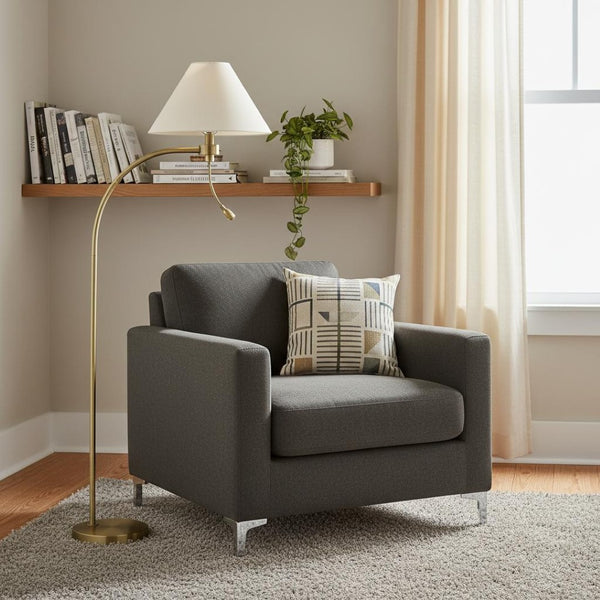 HomeRoots 68" Antiqued Brass Reading Floor Lamp - Elegant Off-White Shade, 3-Way Switch, Perfect for Any Decor 625259