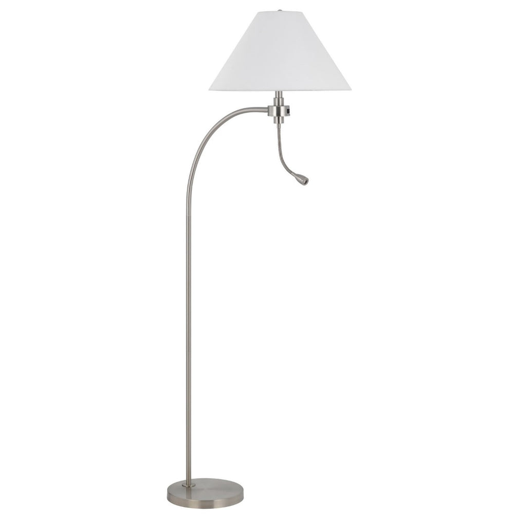 HomeRoots 68" Nickel Metal Floor Lamp with White Fabric Shade - Elegant Task Lighting for Modern Spaces 625260
