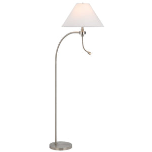 HomeRoots 68" Nickel Metal Floor Lamp with White Fabric Shade - Elegant Task Lighting for Modern Spaces 625260