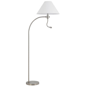 HomeRoots 68" Nickel Metal Floor Lamp with White Fabric Shade - Elegant Task Lighting for Modern Spaces 625260
