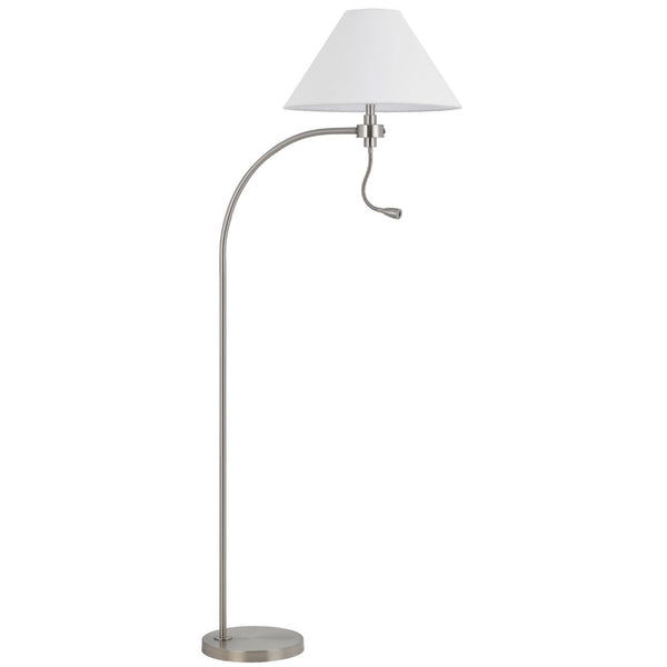 HomeRoots 68" Nickel Metal Floor Lamp with White Fabric Shade - Elegant Task Lighting for Modern Spaces 625260