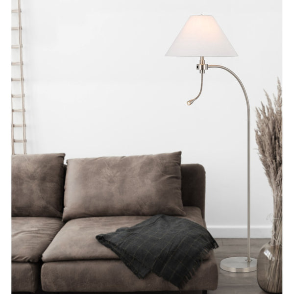 HomeRoots 68" Nickel Metal Floor Lamp with White Fabric Shade - Elegant Task Lighting for Modern Spaces 625260