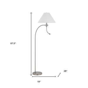 HomeRoots 68" Nickel Metal Floor Lamp with White Fabric Shade - Elegant Task Lighting for Modern Spaces 625260