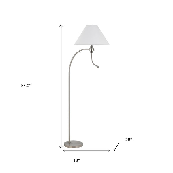 HomeRoots 68" Nickel Metal Floor Lamp with White Fabric Shade - Elegant Task Lighting for Modern Spaces 625260