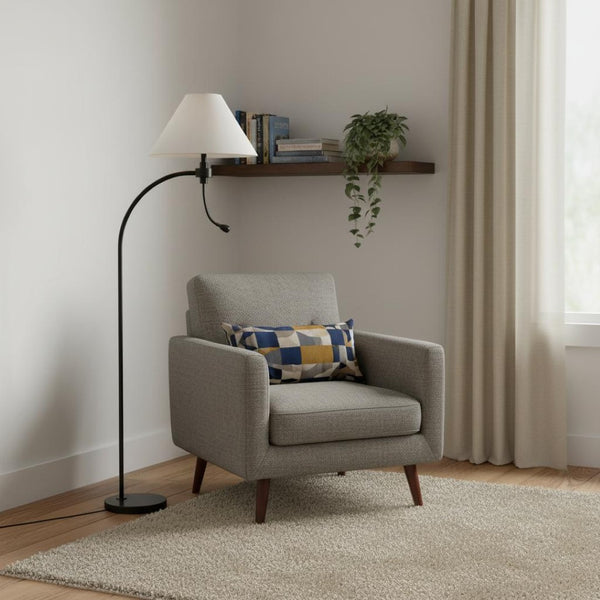 HomeRoots 68" Bronze Metal Floor Lamp with Off-White Empire Shade – Elegant Design for Cozy Reading Spaces 625261