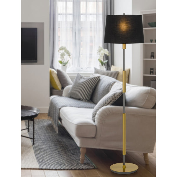 HomeRoots 60" Antiqued Brass Floor Lamp with Dimmable Black Drum Shade for Elegant Ambient Lighting 625263