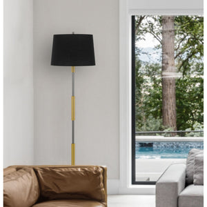 HomeRoots 60" Antiqued Brass Floor Lamp with Dimmable Black Drum Shade for Elegant Ambient Lighting 625263