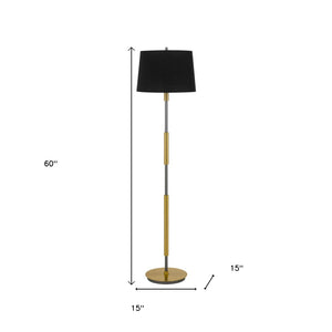 HomeRoots 60" Antiqued Brass Floor Lamp with Dimmable Black Drum Shade for Elegant Ambient Lighting 625263