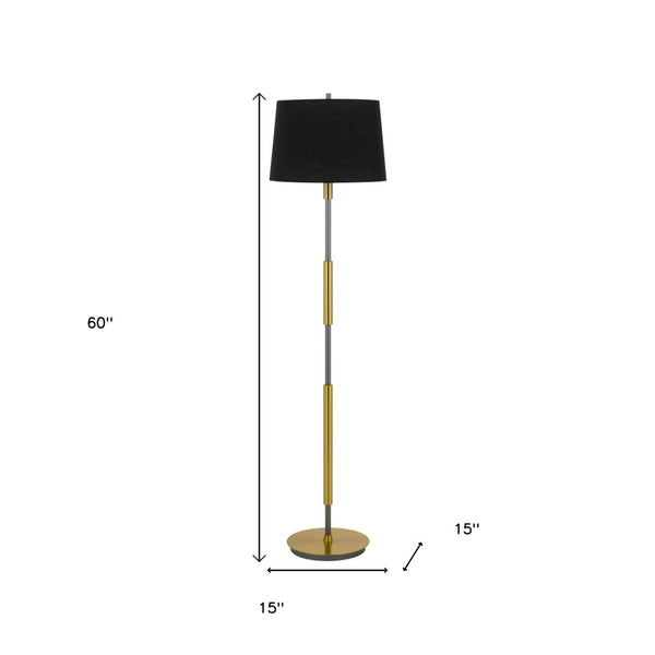 HomeRoots 60" Antiqued Brass Floor Lamp with Dimmable Black Drum Shade for Elegant Ambient Lighting 625263