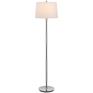 HomeRoots 60" Silver Metal Floor Lamp with Dimmable White Fabric Shade for Stylish Ambiance in Any Room 625264