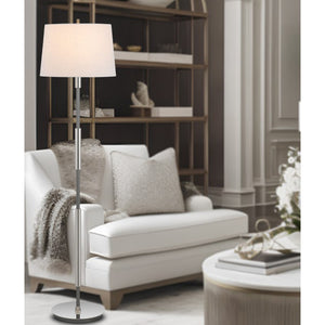 HomeRoots 60" Silver Metal Floor Lamp with Dimmable White Fabric Shade for Stylish Ambiance in Any Room 625264