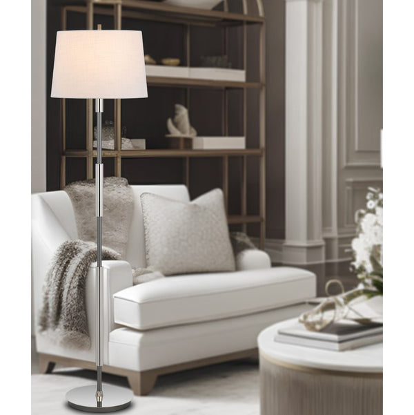 HomeRoots 60" Silver Metal Floor Lamp with Dimmable White Fabric Shade for Stylish Ambiance in Any Room 625264