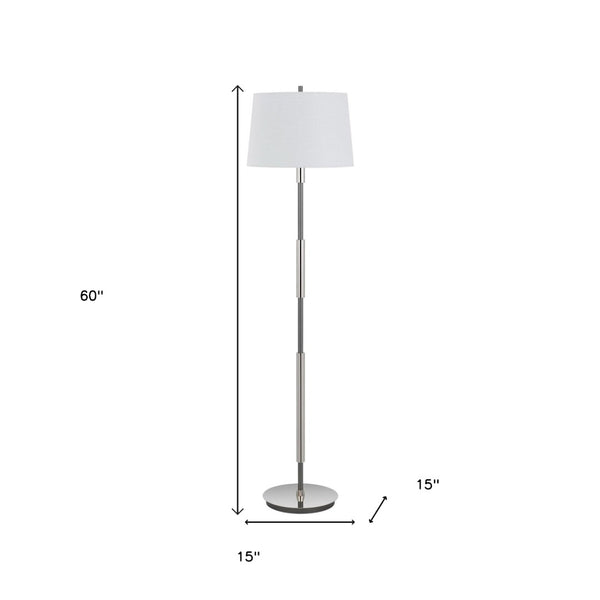 HomeRoots 60" Silver Metal Floor Lamp with Dimmable White Fabric Shade for Stylish Ambiance in Any Room 625264