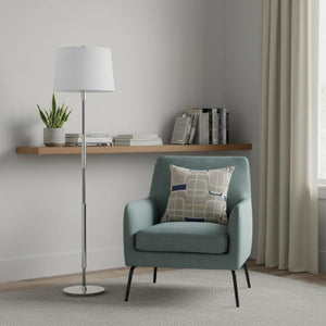 HomeRoots 60" Silver Metal Floor Lamp with Dimmable White Fabric Shade for Stylish Ambiance in Any Room 625264