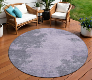 HomeRoots 8' Stylish Purple & Gray Round Abstract Indoor-Outdoor Area Rug – Durable, Washable, Modern Design! 625285
