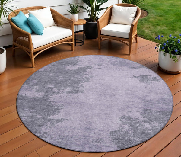 HomeRoots 8' Stylish Purple & Gray Round Abstract Indoor-Outdoor Area Rug – Durable, Washable, Modern Design! 625285